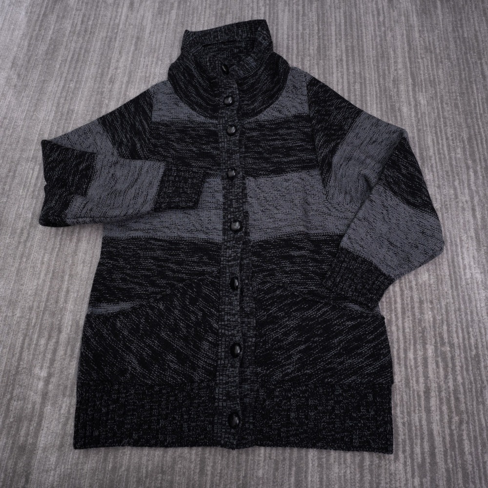 Banana Republic Cardigan Women XL Black Excellent Merino Wool Striped Button Up
